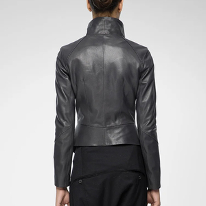 Style de rue femmes véritable peau de mouton cuir col rabattu veste Durable conception personnalisée avec fermeture éclair hiver recadrée 2026 - Product Image 5