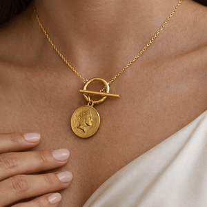 Queen T Bar <b>Necklace</b>-Gold Plated Stainless Steel Chain with Freshwater Pearl and Diamond Accent Bohemian Orthodox Style Jewelry - Product Image 2