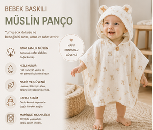Ponchos de Toalla con Capucha para Niños, 100% Algodón Muselina, Estampado Suave, Orejas de Oso, Broches Laterales, para Playa o Baño, Directo del Fabricante en Turquía - Product Image 4