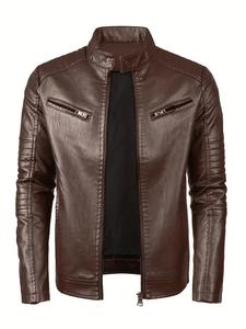 Blouson en cuir léger décontracté pour homme, style motard vintage, motif lettres, en toile, pour l'hiver - Product Image 2
