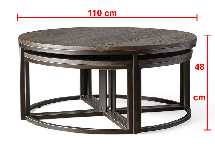 4 in 1 Nesting Table with metal legs and solid wood top in black and rustic brown finish for home living dining room