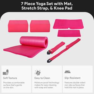 Set Yoga 7 Pezzi BalanceFrom Fitness 100% Schiuma con Tappetino, Cinghia per Stretching e Ginocchiere in Colore Rosa - Product Image 4