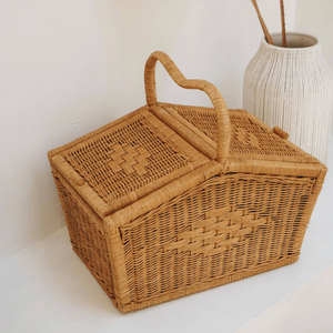 Venta al por mayor de mimbre de ratán cesta de Picnic de mimbre rústico Mochila De Picnic bolsa con cubierta - Product Image 5