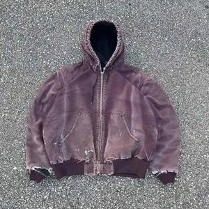 Ventes en gros de sweat-shirts à capuche en denim vierge à fermeture éclair, surdimensionnés, 500 g/m², avec strass, lavage à l'acide, en molleton French Terry - Product Image 3