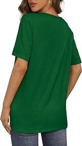 เสื้อยืดแขนสั้นคอวีระบายอากาศได้สำหรับผู้หญิงเสื้อยืดปักลายสีเขียวลำลองฤดูร้อน - Product Image 4