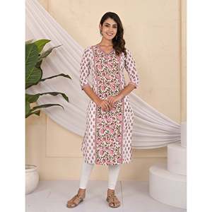 Kurti en popeline de coton imprimé au bloc Butta Jaal avec motif floral - Product Image 1