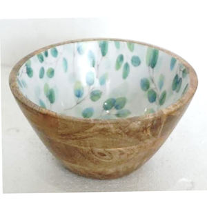 Tazón de madera con patrones florales modernos de venta al por mayor, tazón para servir ensalada esmaltado de madera de mango, diseño japonés impreso - Product Image 3