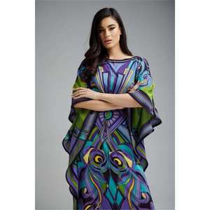 Robe maxi kaftan imprimée pour femmes, imprimé abstrait multicolore, kaftan long, coupe ample, vêtements de plage tendance - Product Image 3