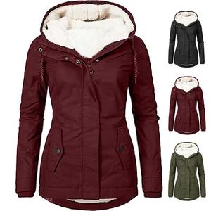 Chaqueta con Capucha de Piel de Oveja Teñida en Color Sólido para Mujer |   Abrigo de Invierno Cálido con Forro Polar, Cierre y Bolsillos, Estilo Vintage, Manga Larga - Product Image 2