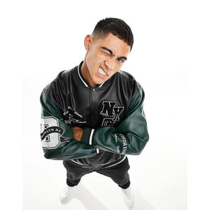 Veste universitaire à col montant personnalisée OEM pour hommes Bomber Letterman Baseball Logo brodé sur le devant Vestes universitaires scolaires vente en gros - Product Image 2