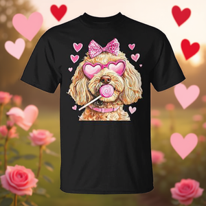 Camiseta de mujer Goldendoodle Coquette para el día de San Valentín, elegante diseño Golden Doodle para ocasiones especiales - Product Image 3
