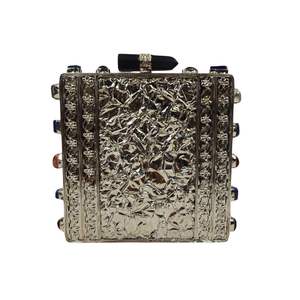 Pochette à main en pierre de labradorite carrée avec cadre argenté, pierre naturelle à reflets, sac de soirée de luxe fait à la main pour femmes - Product Image 4