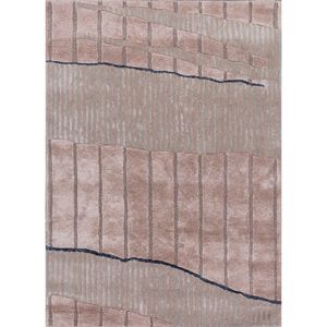 Tapis de grande surface en laine et viscose tufté à la main, motif rayé abstrait, pour la maison et le couloir - TR-15038 Rouge & Orange - Product Image 1