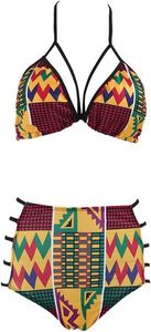 ชุดว่ายน้ำบิกินีดันทรงเอวสูงพิมพ์ลายสัญลักษณ์ชนเผ่าแอฟริกันสำหรับผู้หญิง - Product Image 3