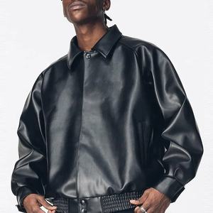 Logotipo bordado personalizado de cuero de béisbol Bombers Letterman College chaqueta de cuero de los hombres de alta calidad - Product Image 3