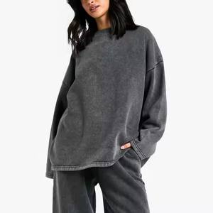 Conjunto de Sudadera Corta con Lavado Ácido y Pantalones Deportivos de Pierna Ancha para Mujer, Fabricante de Ropa Deportiva Informal y Cómoda para Mujer - Product Image 2