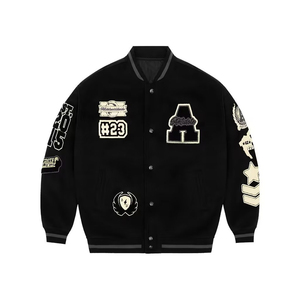 Veste de baseball en cuir à haute densité (GSM) très vendue, logo personnalisé brodé, style streetwear hip-hop ample, tendance, OEM - Product Image 1