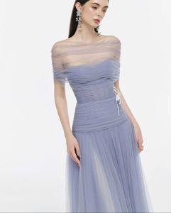 Elegant and sexy lavender off-the-shoulder <b>dress</b> with floral accessories made in Vietnam Customizable OEM/ODM - Product Image 4
