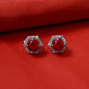Pendientes de rubí vintage para mujer con halo de diamantes, chapados en oro de 14K, oro blanco, amarillo y rosa - Joyería de regalo con certificación GIA - Product Image 3