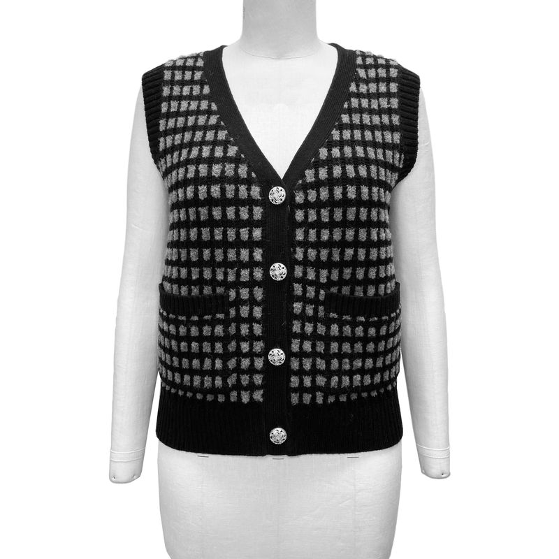 FW23 Women's Custom Wool Cashmere Merino Wool Nylon Computer Knit Sweater Winter Comfy Plaids V-neck Thick ELEGANT Knitted