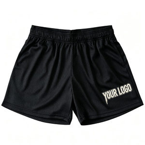Shorts pour hommes en maille rose simple, à cordon de serrage, taille haute, séchage rapide, respirant, décontracté, pour le basketball, avec logo personnalisé, rayé, longueur courte - Product Image 3