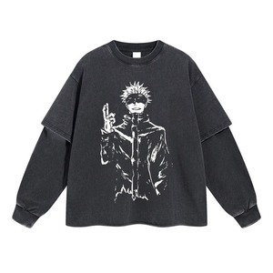 Vente en gros prix bon marché nouvelle chemise double couche tenue décontracté vêtements de rue surdimensionné coton double manches T-shirt pour hommes - Product Image 1