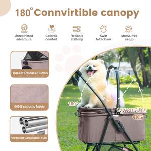 Poussette TH-PPS-404 tout terrain à quatre roues pour animaux de compagnie avec pneus en caoutchouc durables maille ventilée et sangle de sécurité - Product Image 6