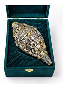 Handcrafted Jumbo Dual Tone Gold <b>Silver</b> Plated Ganesh Shankh Premium Minimalist Home Decoration Spiritual Use - Product Image 2