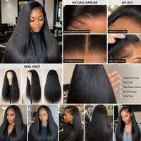 Perruques de cheveux humains brésiliens lisses de 30 à 36 pouces, avec dentelle transparente HD 13x6, noires naturelles, densité 180-250, perruque 13x4