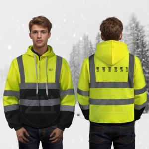 Sweat à capuche d'hiver de sécurité réfléchissant haute visibilité imprimé de logo personnalisé pour hommes 100% conception de bande de réflecteur de vêtements de travail en coton fabricants - Product Image 4
