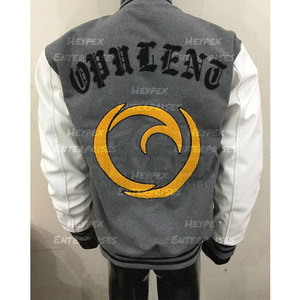 Veste en molleton pour homme avec logo personnalisé, style varsity, manches en cuir, coupe-vent, à capuche, pour l'hiver, polyester/coton, col montant - Product Image 5