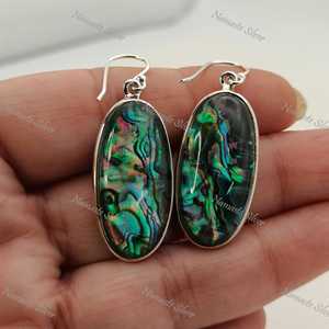 925 Sterling Silver Dangle Drop Earrings Handmade Vintage Style Natural <b>Abalone</b> <b>Shell</b> Blue Paua Doublet Oval Jewelry - Product Image 2