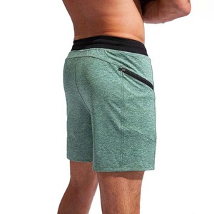 Short de sport uni pour hommes, en polyester, en coton, taille élastique avec poches zippées - Product Image 2