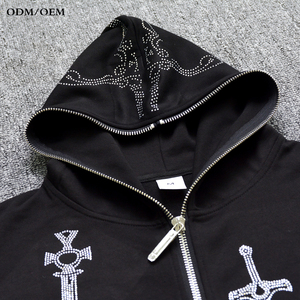 Sweat à capuche unisexe surdimensionné à fermeture éclair intégrale, en polaire épaisse, avec logo personnalisé en strass, broderie, 100% coton, écologique, OEM - Product Image 5
