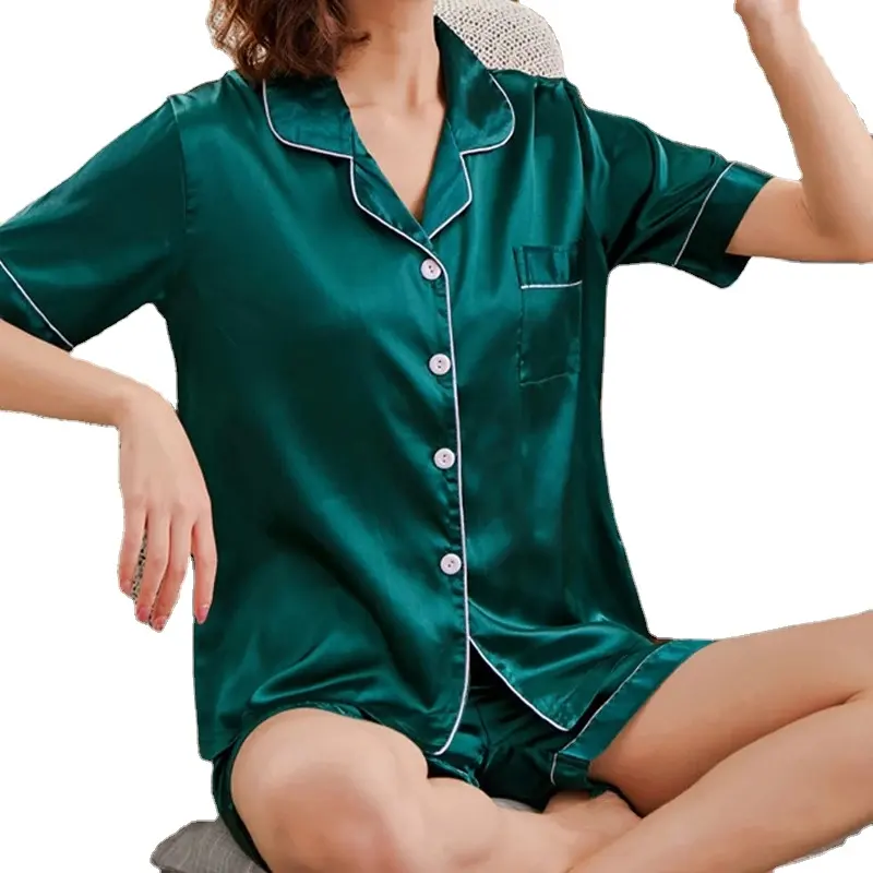 2023 latest style ladies Silk Satin dress Turndown Collar Sleepwear Pijama Suit Female Two Piece Set Loungewear Plus Size Ho