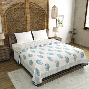 Dohar de algodón hecho a mano/Manta tamaño King azul Jaal patrón bloque de mano impreso Kantha edredón Patchwork técnica para verano - Product Image 3