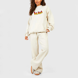 OEM de las mujeres de invierno de peso pesado de lana orgánica pulóver con capucha Conjunto Joggers chándal de gran tamaño ropa deportiva sólida con capucha - Product Image 5
