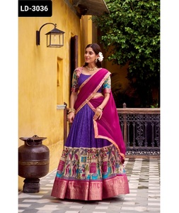 south Indian Style Poly Chanderi Material with Kalamkari Printed With Zari Weaving Work Lehenga Choli with Low Price Choli - Product Image 1