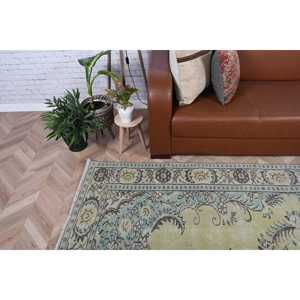 Alfombra Vintage Grande de 5.6x9.5 pies (171x289 cm), Alfombra Turca Azul con Diseño Floral - Product Image 3