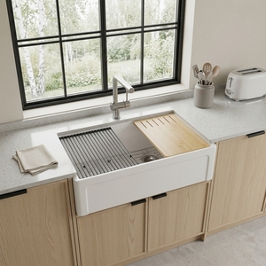 Évier de cuisine réversible en argile réfractaire de 33 pouces, à cuve unique, avec façade à rebord, poli, pour commandes OEM - Product Image 2