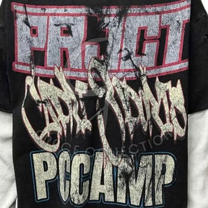 Moda 100% algodón ropa de calle Top dos capas manga camisetas con embalaje personalizado impreso camisetas de punto - Product Image 6