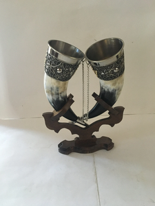 Modern Design Wholesale New Design Handmade Design of Horn Mug for <b>Table</b> Top Kitchen & Beer Bar with <b>Wooden</b> Stand - Product Image 3