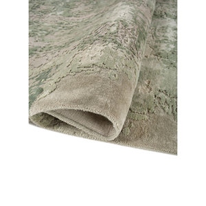 Alfombra Kavi Verde de Lana y Seda de Bambú Anudada a Mano con Patrón Abstracto, Modelo Esk-439 para Uso Doméstico - Product Image 2