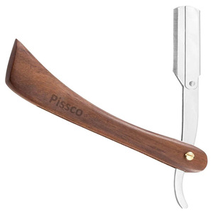 Navaja de Afeitar Recta de Acero Inoxidable con Mango de Madera, Acabado Espejo, Reutilizable, de Una Sola Hoja, para Salón de Belleza - Product Image 1