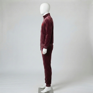 Mens Winter Hooded Burgundy <b>Velour</b> Full Zip <b>Tracksuit</b> Set Athletic Jacket Jogger Pants Running Fitness Casual Streetwear - Product Image 6