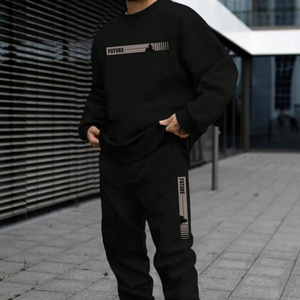 Ensemble de survêtement personnalisé pour homme, automne 2023, décontracté, chaud, 2 pièces, coupe régulière, pantalon en coton, pardessus - Product Image 1