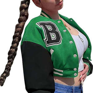 Ropa Exterior Varsity, Mangas de Cuero, Cuerpo de Lana, Cierre de Broches, Cuello Acanalado, Estilo Casual Urbano, Uso Diario en el Campus, Fábrica OEM ODM - Product Image 4
