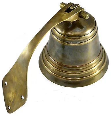 Campana de latón de estilo náutico, campana de Pooja de latón antiguo, hecha a mano, decorativa, con acabado dorado, de latón macizo indio, para regalo