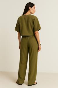 Ensemble coordonné à manches courtes texturé pour femmes en polyester doux avec pantalon assorti disponible en tailles M L XL XXL - Product Image 2