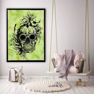 ผ้าแขวนผนังโปสเตอร์ขนาดเล็กดอกไม้ทำมือของตกแต่งบ้านที่สวยงามแขวนบนโต๊ะผ้าคอตตอนสีเขียวด้วยของอินเดีย - Product Image 1